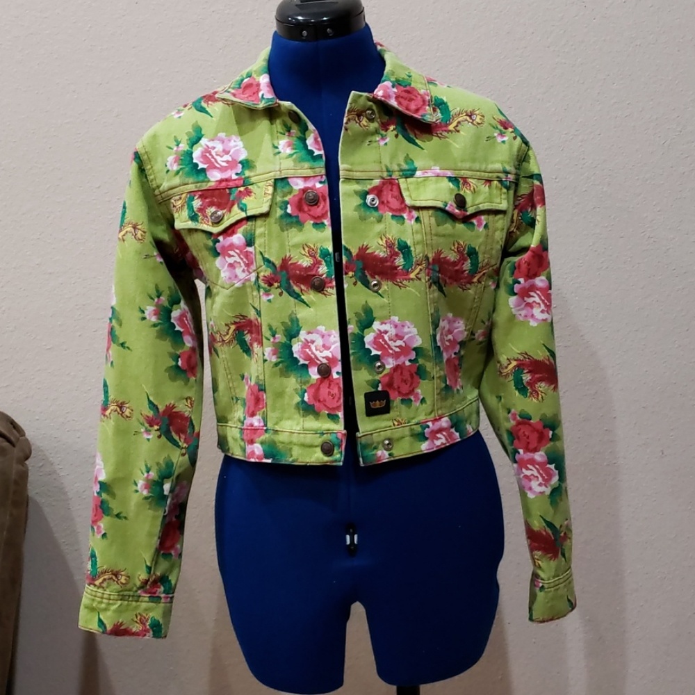 Floral green jean jacket